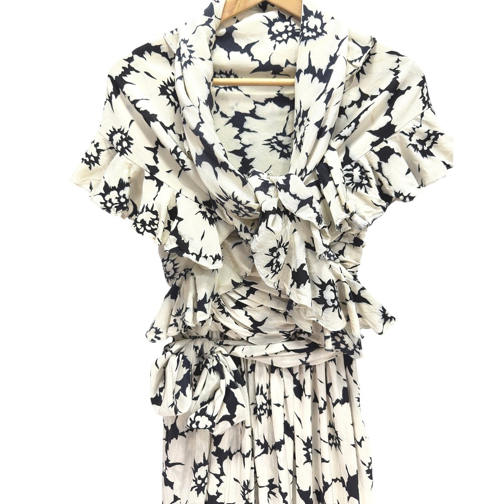 Oscar de la Renta Silk Strapless Floral Maxi Dress Scarf 6 Black White Vintage - Picture 15 of 15
